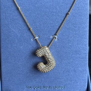 Gold Bling “J” Bubble Initial Pendant Necklace